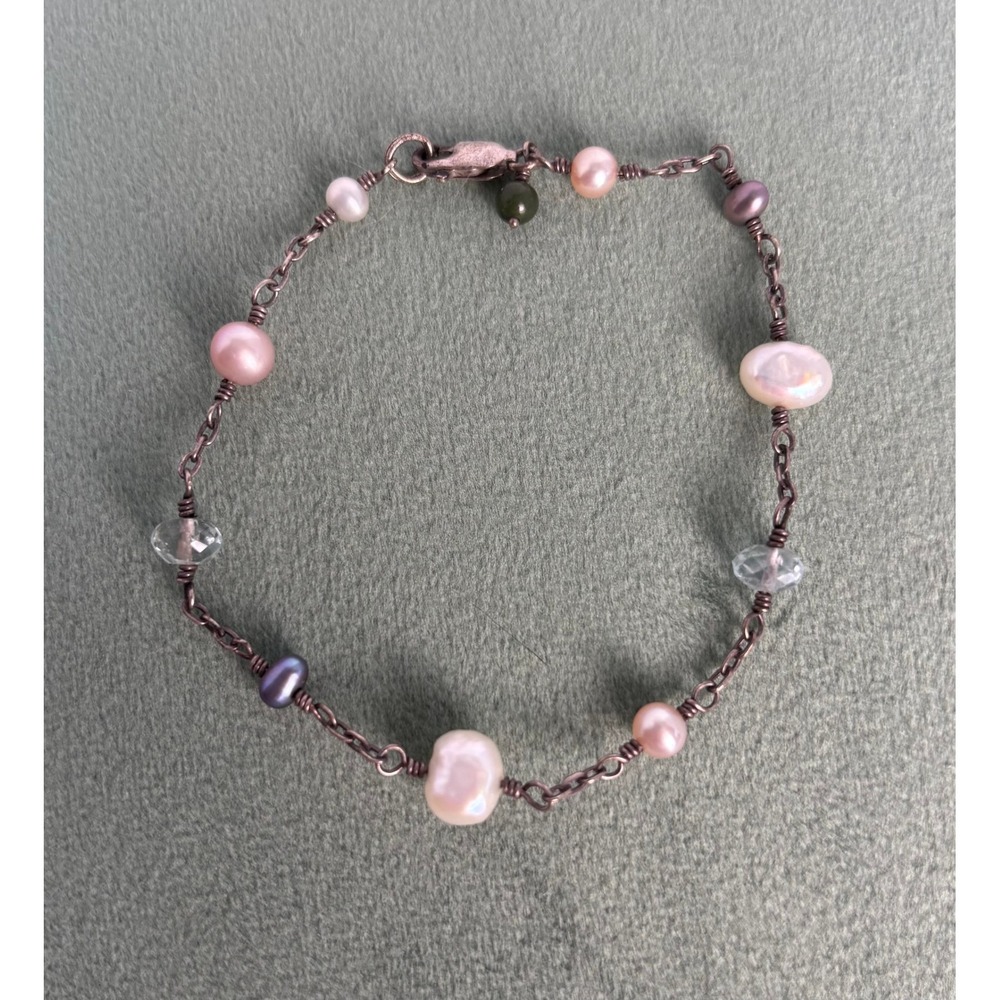 Sterling Silver Pink Purple White Freshwater‎ Pearl Quartz Agate Bracelet P153